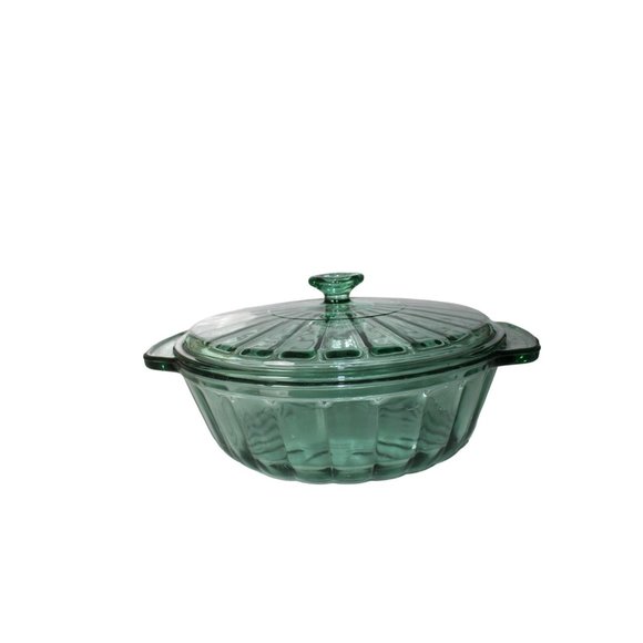 80s-90s, Round Casserole w/Lid, Green Anchor Hocking, Excellent, 2 Q - Picture 8 of 10